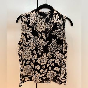 Theory silk sleeveless floral top; collared blouse